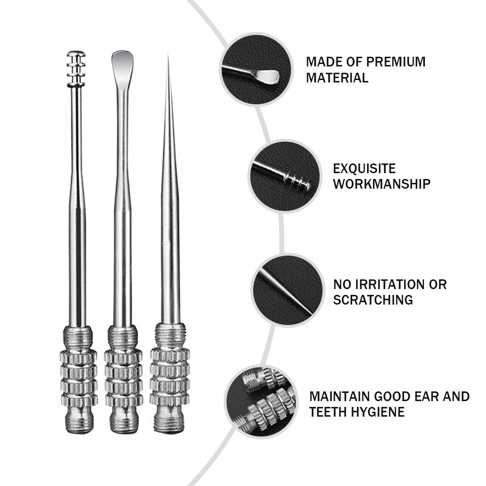 3pcs Earwax Spoon Ear Scoops Stainless Steel Toothpicks Ear Wax Picking Tool for Outdoor