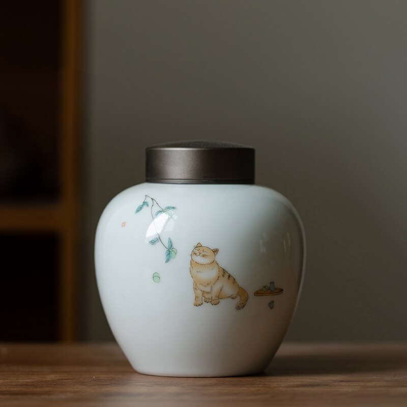 Luwu keramiske tebeholdere søde kat tebeholdere til opbevaring af te eller mad