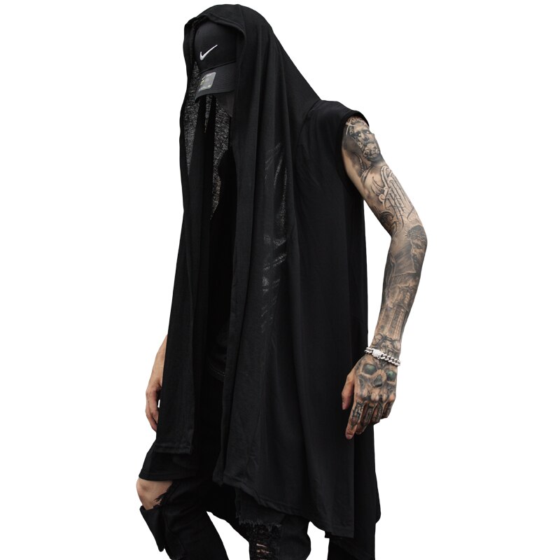 Chaleco largo punk rock para hombre, chaqueta sin mangas estilo gótico de gran tamaño, cárdigan de estilo vintage, hip hop, DJ, cantante, escenario: Default Title