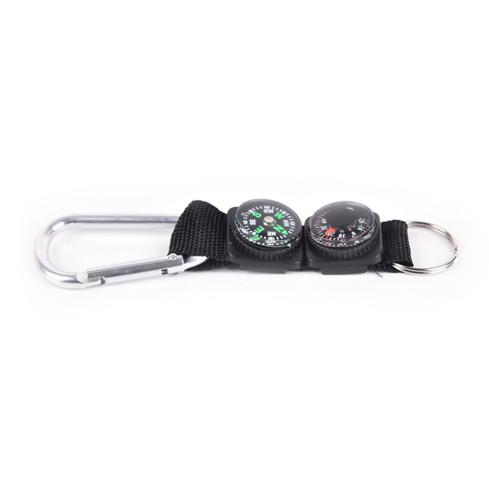 3 in- in-1 multifunctionele kampeer-, klim- en wandelminikarabijnhaak met sleutelhanger, kompas, thermometer, hanger, sleutelhanger, zwart