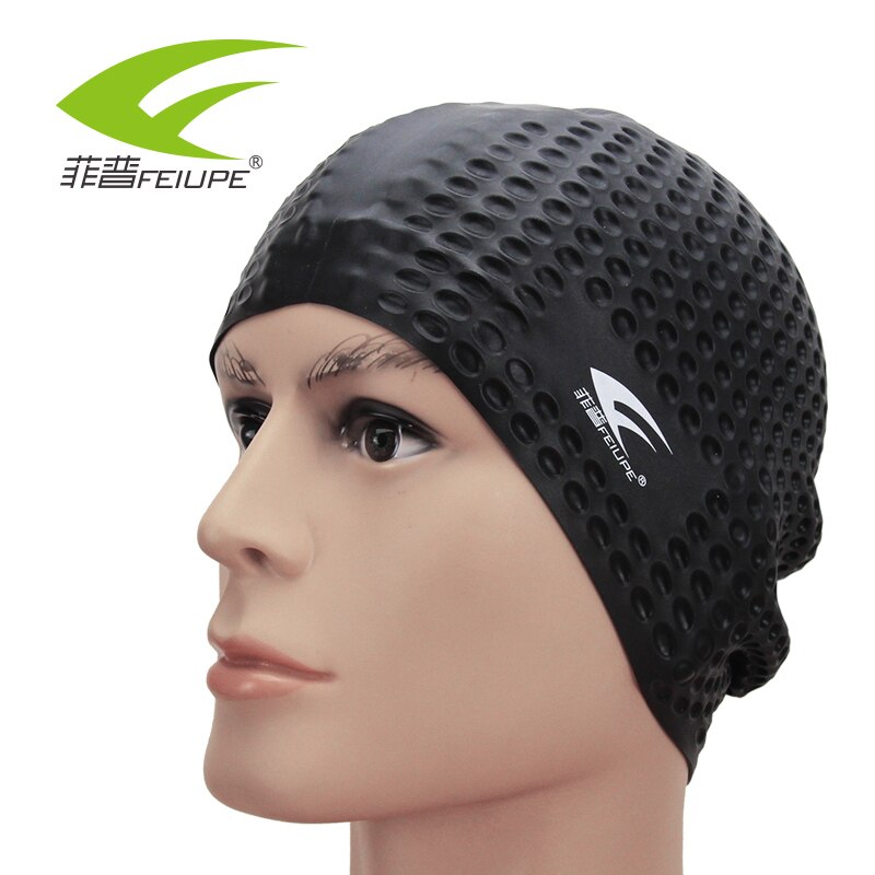 Badehætter til svømmehætte silikone beskytte øre langt hår sommer tilbehør til strandhoveddæksel bonnet de bain vandtæt: Sort