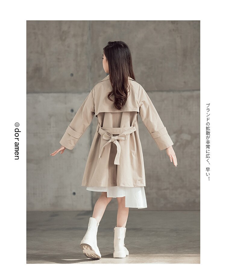 Girls Khaki Trench Coat Teen Girls Fall Jackets Double Breasted Causal Girls Windbreak 10 11 12 13 14 15 years