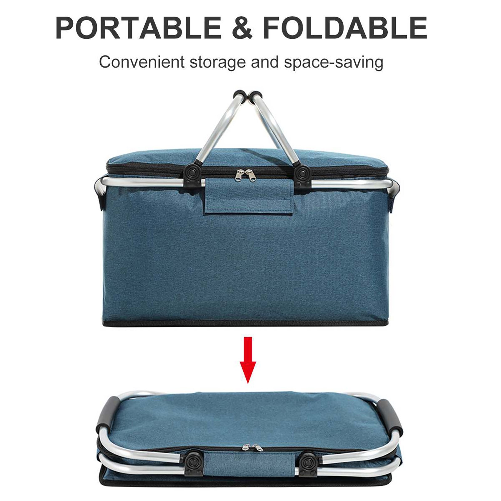 Folding Picnic Camping Lunch Bags Insulated Cooler Bag Cool Hamper Storage Basket Bag Box Outdoor Portable Picnic Basket
