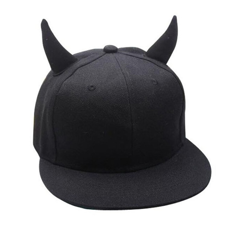 1PC Men Women Black Cotton Punk Horn Baseball Cap Hip-hop Hat Snapback Cap With Horns