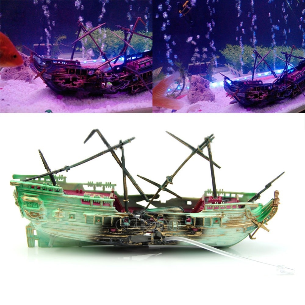 Aquarium ornament wrak boot gezonken schip lucht split schipbreuk aquarium grot decoratie