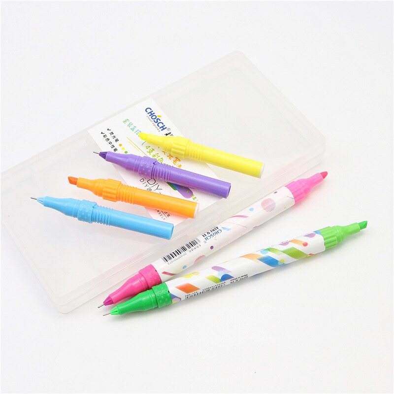 Set of color double-headed Highlighter Line Drawing and covering Plastic Pen box packaging: Default Title