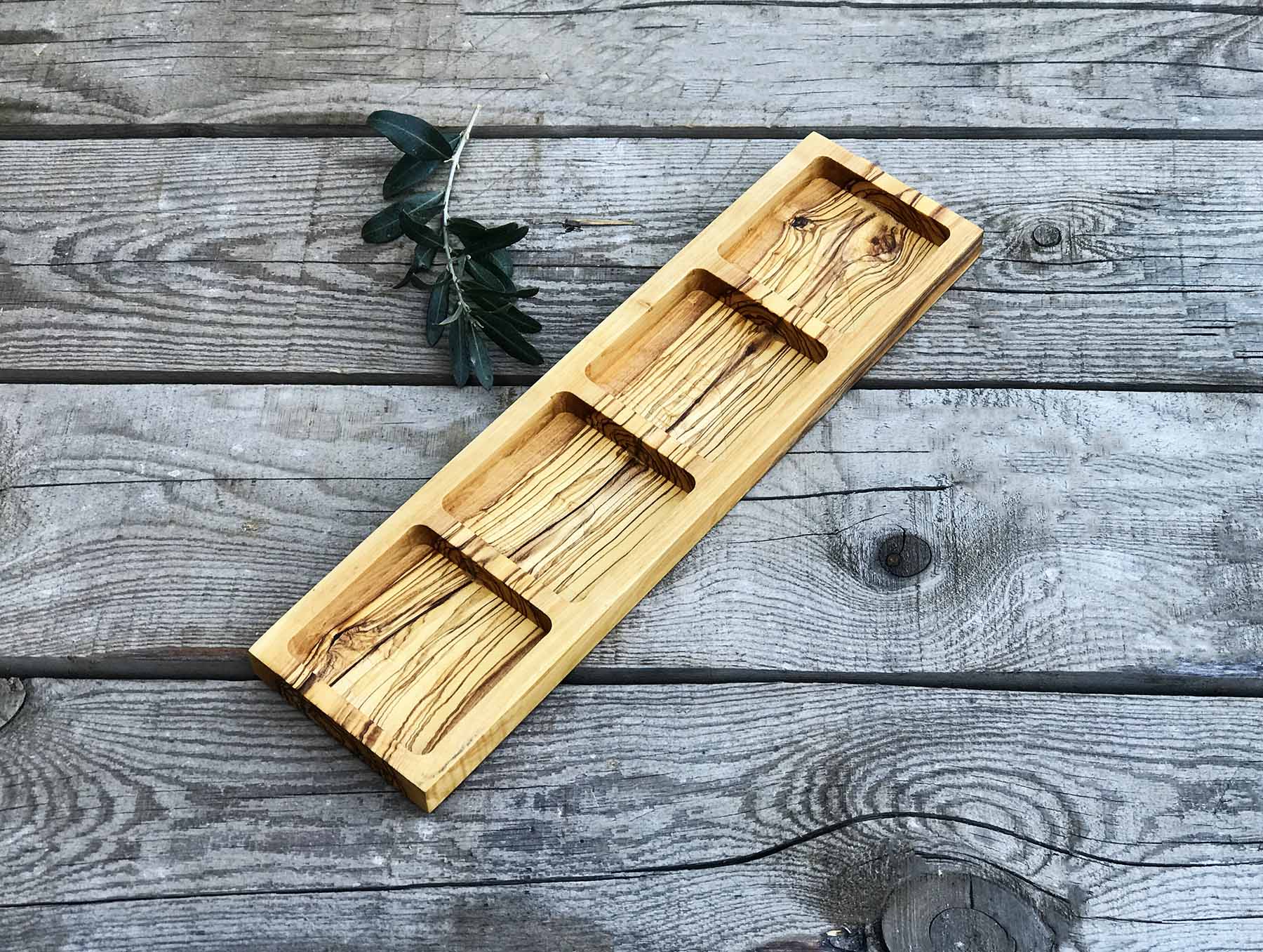 Olive Wood Snack Service Bowl, Quadra Appetizer Hand Made Plates, Wooden Dinnerware Set