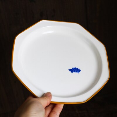 Stijl Retro Wit Oranje Rand Steranijs Handgeschilderde Egel Vogel Plaat/Blauwe Beer Onderglazuur Kleur: Hedgehog Big Plate