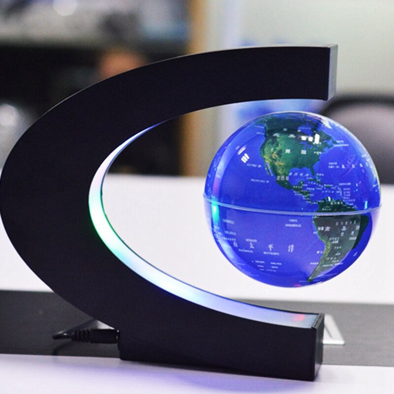 Globe with LED Lights, 360 degree C-Shaped Magnetic Levitation World Map of the Globe, Suitable for Education UK Plug