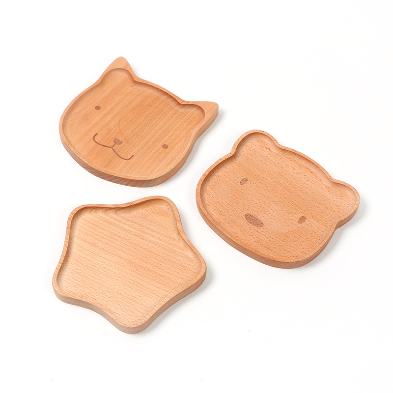 Animal Shaped Solid Wood Dinner Plate Cartoon Tray Children&#39;s Feeding Set Cutlery Wooden Plate Dessert Plate