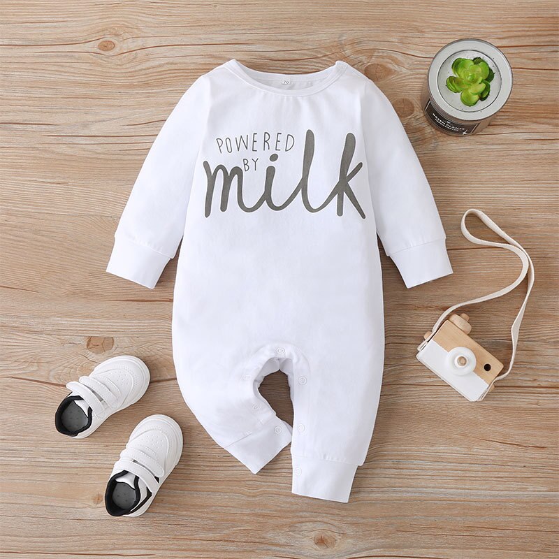 Baby Jumpsuits Letter Milk Print Infant Toddler Long Sleeve Romper Baby Clothes Autumn Spring Baby Boys Girls Jumpsuit