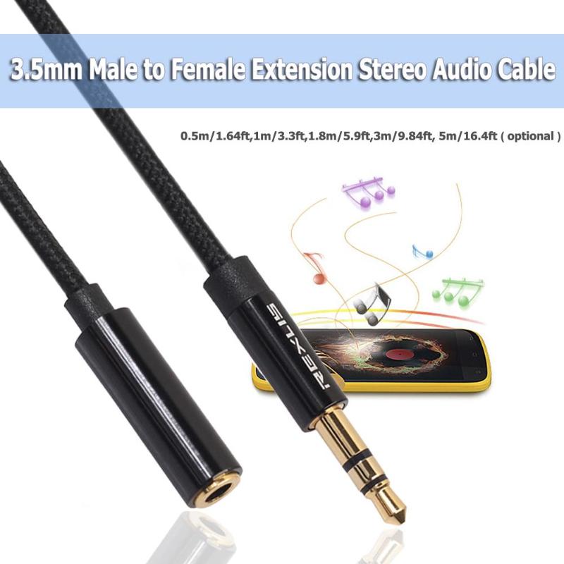 REXUS 3.5 Jack Hoofdtelefoon Verlengkabel 3.5mm Jack Man-vrouw Stereo Audio AUX Extender Koord Voor Telefoon PC computer Auto MP3