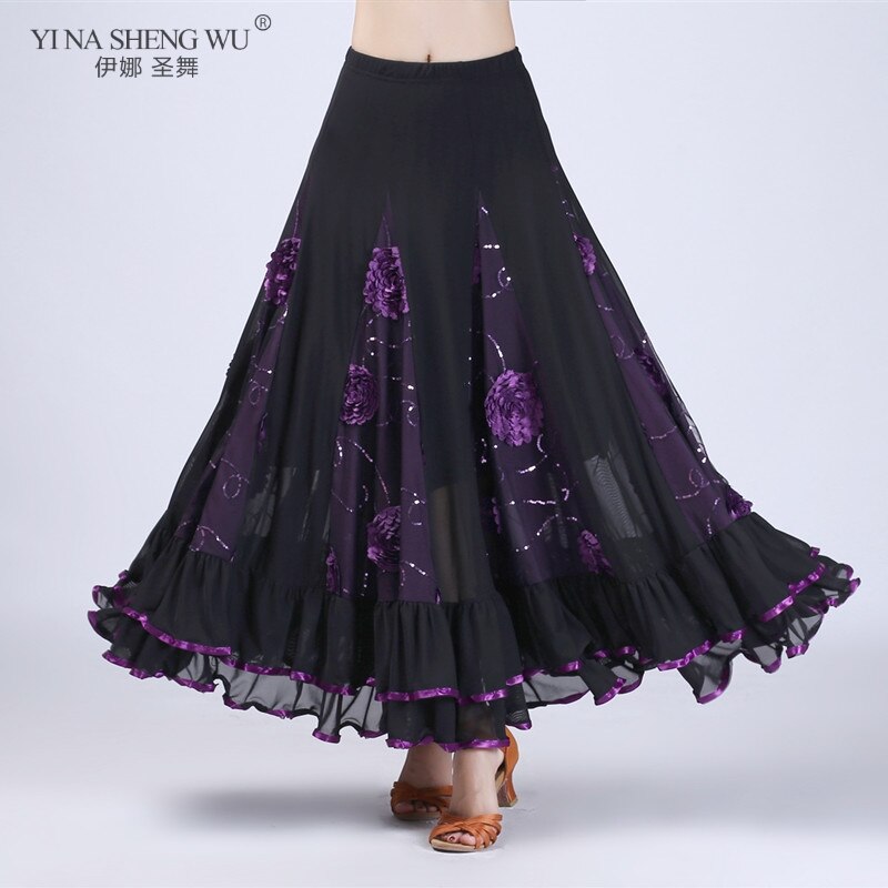 Falda larga de práctica de danza del vientre para mujer, falda grande de 9 colores, falda de baile, falda gitana, vestido de baile para mujer, falda española larga: Purple