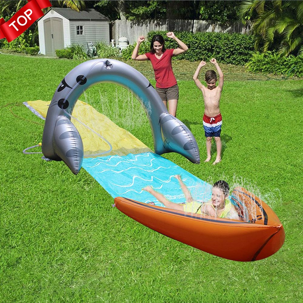 Single Surf Water Slide Children Summer Lawn Slides Outdoor Garden Backyard Fun Water Games Slide Spray Sprinkler Toy For Kids