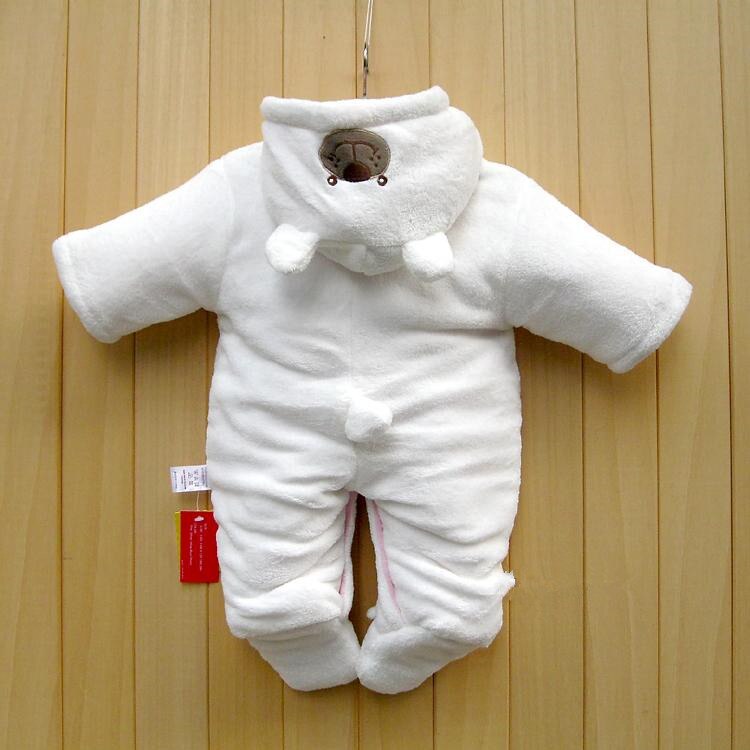 Winter fleece baby rompers, dikke katoenen kleding met capuchon, newbron jongens meisjes meninas, down snowsuits, baby's jumpsuits: 4-6 maanden / Wit