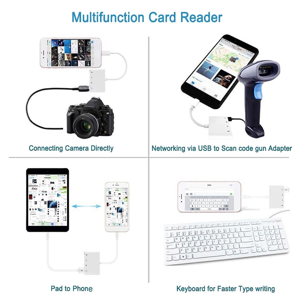 Usb Otg Adapter Voor Iphone Ipad U Disk Camera Converter Memory Kaartlezer Voor Iphone Lightning Naar Camera Adapter