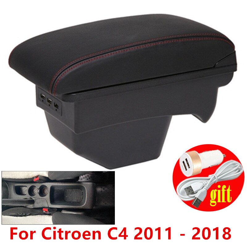 Accoudoir en cuir pour citroën C4 – , , 20132014, , , , boîte d&#39;interface USB, boîte de rangement, Modification: Red line 3 usb