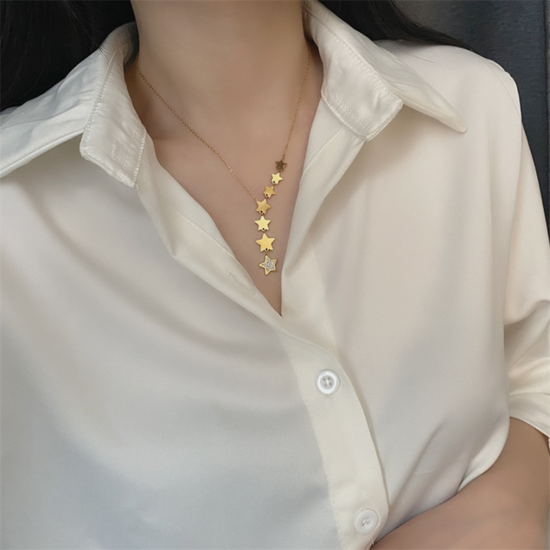 Colgante de acero inoxidable 316L para mujer, joyería fina con incrustaciones de circonita, varias borlas de estrella, cadena, Gargantilla, collares, colgantes