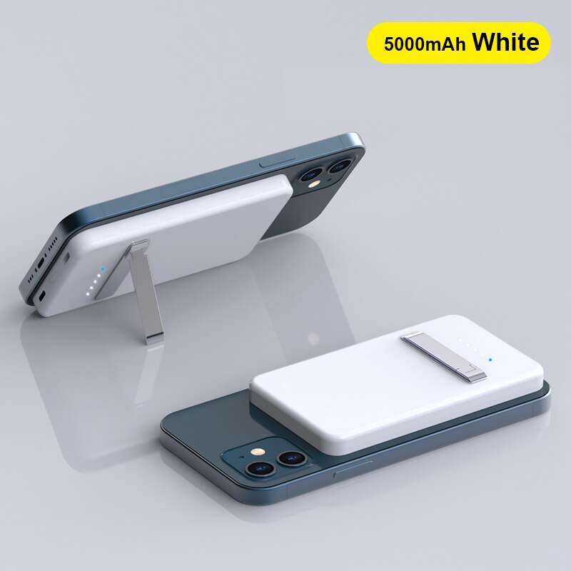 PINZHENG-cargador inalámbrico Magsafe de 15W, Banco de energía de 5000mAh para iPhone 12, soporte de respaldo, Banco de energía portátil para iPhone 12 Pro Max: White 5000mAh