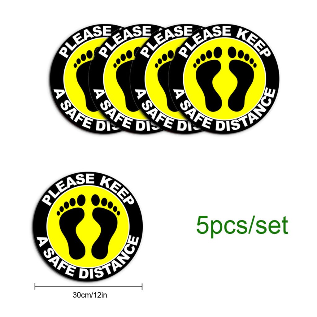 5pcs Floor Sticker Wall Decal Sign Car Caution 6 ft Foot Distance Warning 30cm
