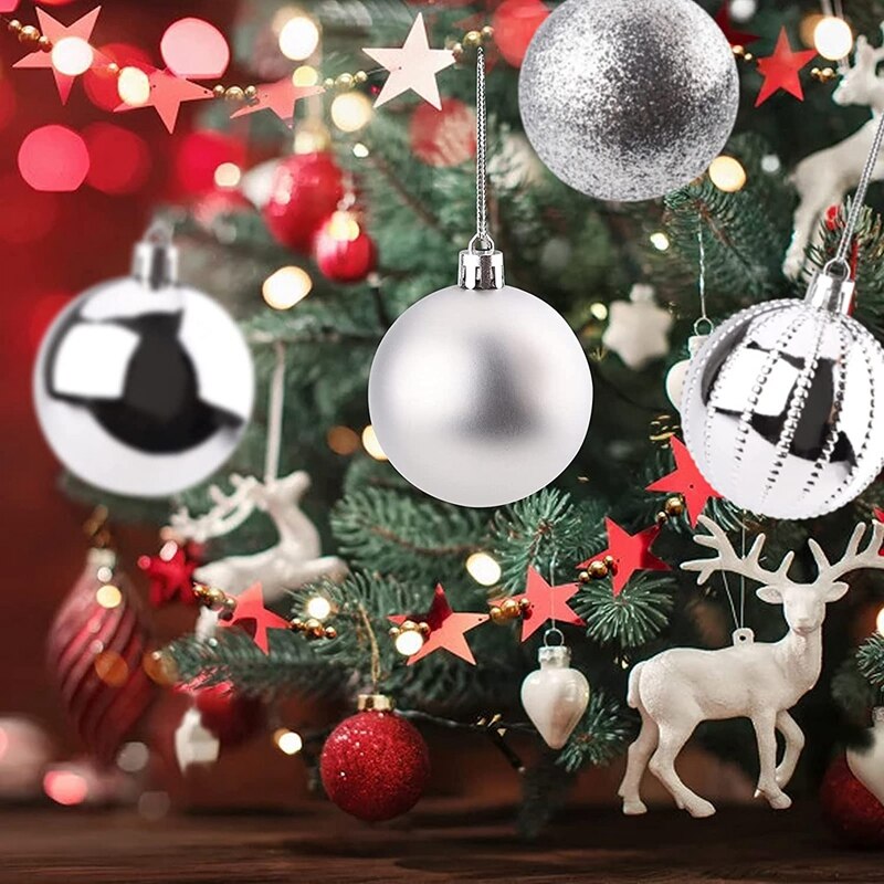 Bolas de Navidad plateadas para decoración de árbol de Navidad, adornos de Navidad inastillables, 20 Uds.: Default Title