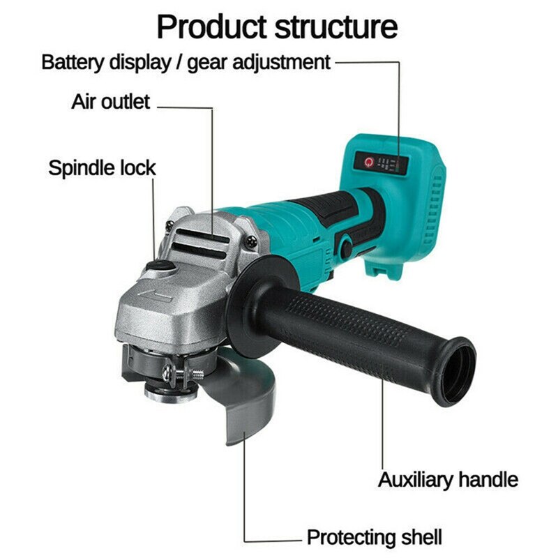 Oppladbar batteridrevet vinkelsliper 125mm polermaskin vinkelsliper til makita børsteløs trådløs sliping 18v litiumbatterier
