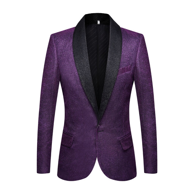 PYJTRL Mens Shiny Gold Purple 2 Pieces Set Suits Latest Coat Pant Designs Wedding Suits Tuxedos Party Prom Singers Clothing