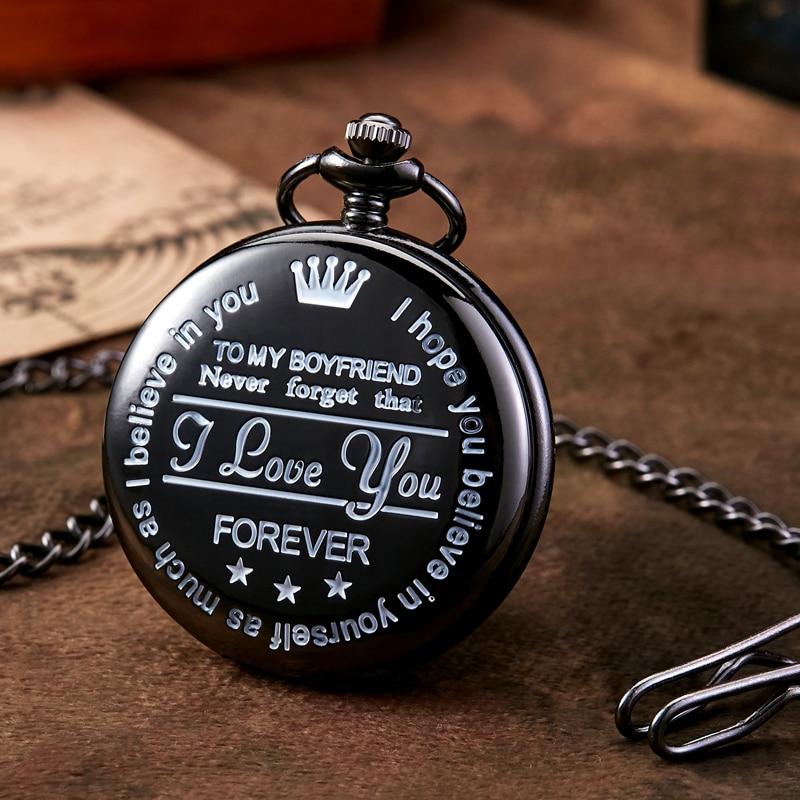 "til min kæreste" retro bronze quartz lommeur halskæde kæde vedhæng sort antikke herre quartz ure reloj de bolsillo