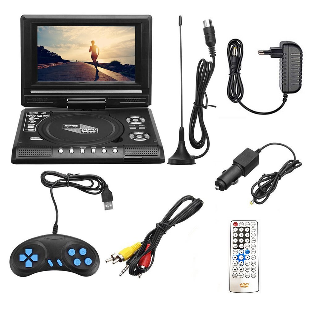 7.8 tommer bærbart hd tv hjemmebil dvd -afspiller vcd cd  mp3 dvd -afspiller usb -kort rca tv portatil kabelspil 16:9 roter lcd -skærm: Eu-stik