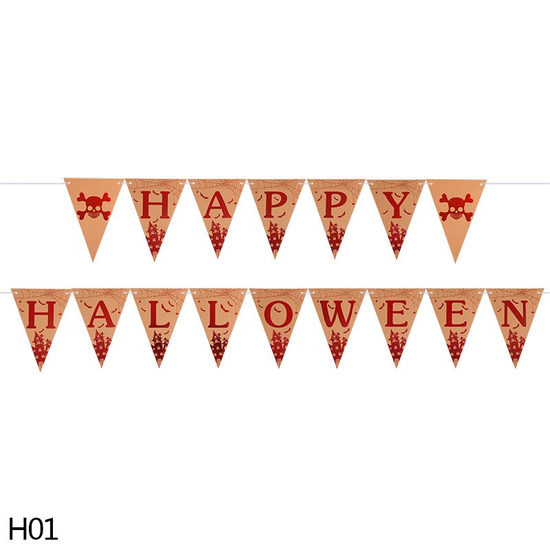 Halloween dekoration tegneserie kat stjerne flagermus heks græskar brev glad halloween banner bunting flag halloween fest hængende indretning: H01- halloween indretning