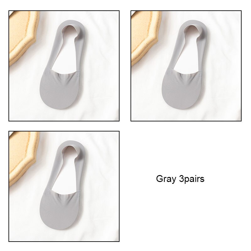 VKMONY – chaussettes invisibles en silicone ultra-fines pour femmes, 3 paires, été: Gray3
