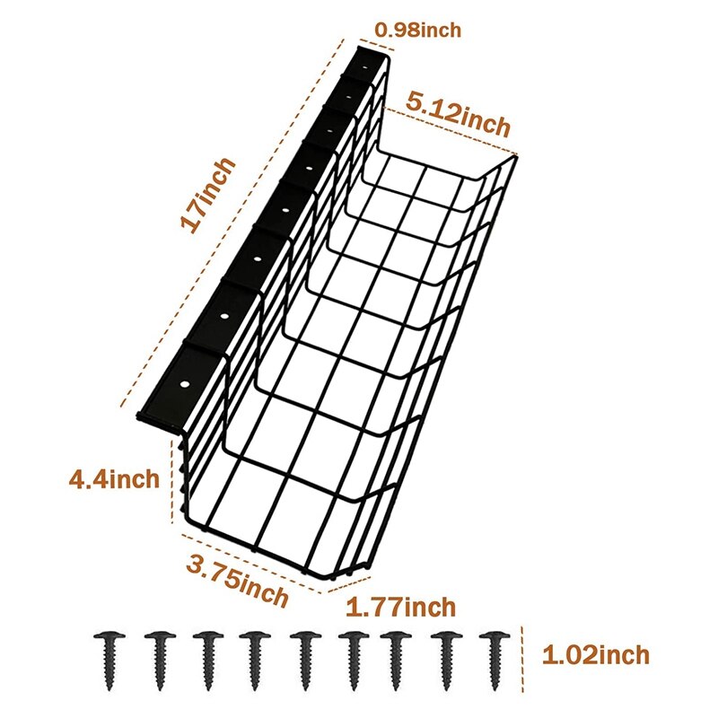 2Pcs Under Desk Cable Management Tray Wire Cord Power Strip Adapter Organizer Steel Metal Cable Tray to Hide Cables