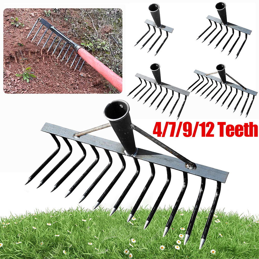 Unkraut Hacke Rechen 4/7/9/12 Zähne Farm Tool Unkraut Vertiku tierer Artefakt landwirtschaft liche Nagel Egge Kohlenstoffs tahl Gartenarbeit auch Unkraut