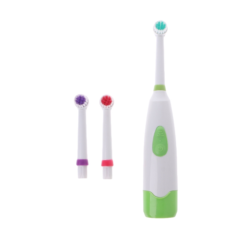Vandtæt roterende elektrisk tandbørste med 3 børstehoved: Grøn