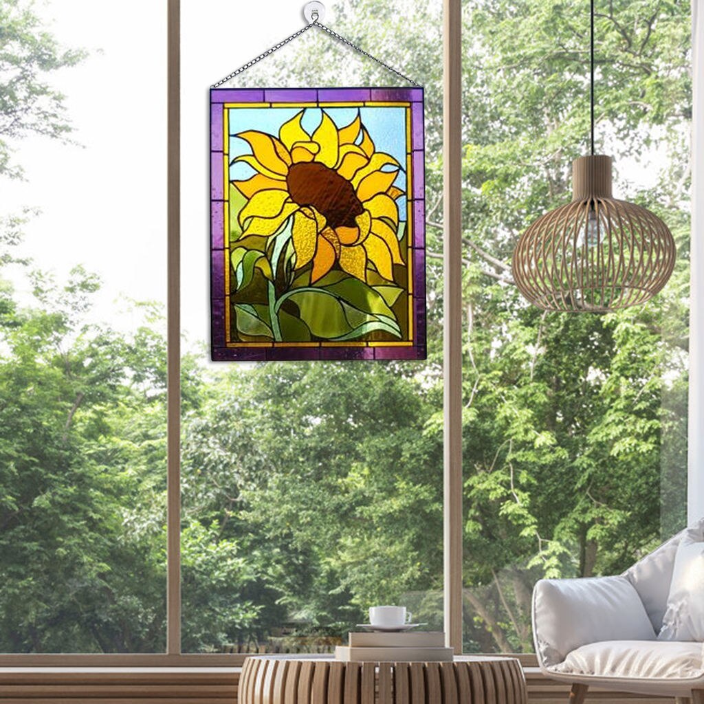 Stained Glass Window ings, Stained Glass Window Panel, Gorgeous Flowers with Chain - Art Style: Sunflower
