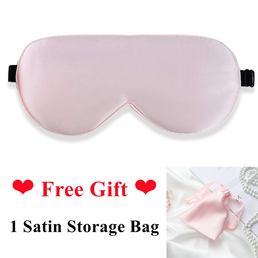 100% Natural 19 Mulberry Silk Sleep Eye Mask Sleeping Smooth Soft Eye Sleep Shade Cover with Elastic Adjustable Strap Blindfold: Pink with Bag