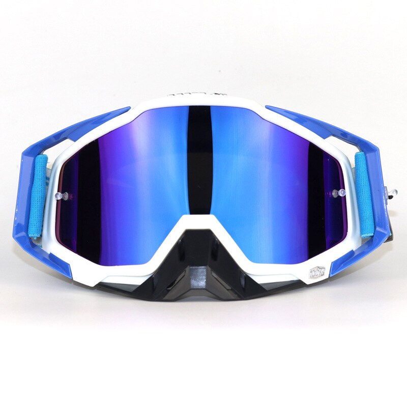 Top Grade Hundred Percent Off-road Goggles Riding Eye-protection Goggles Off-road Helmet Goggles Motorcycle Traffic Jam Goggles: White Frame Plated Blue