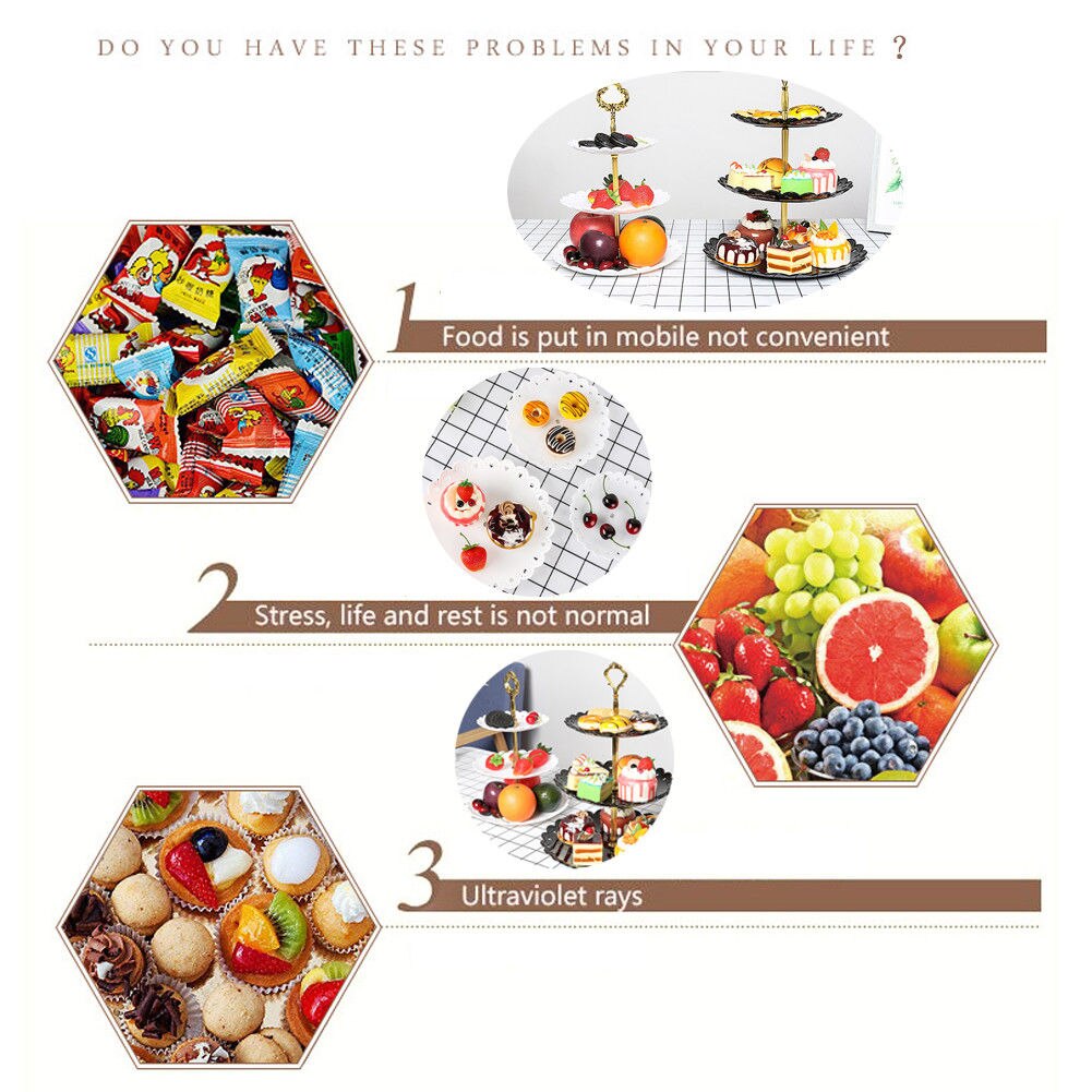 3 Tier Plastic Fruit Plate Cake Stand Birthday Party Decor Afternoon Tea Wedding Plates Tableware Dessert Vegetable Storage Rack
