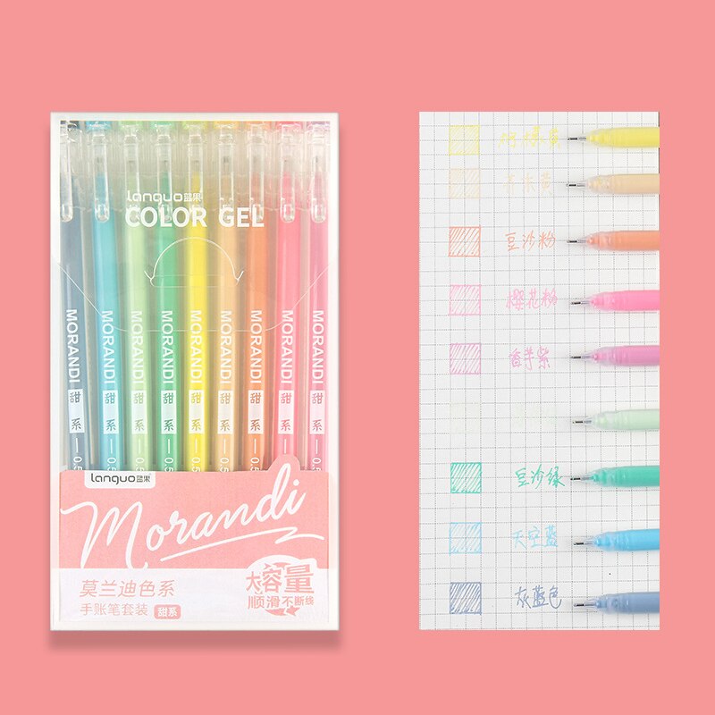 9 PCS/Set Morandi Gel Pen Multi Colored Gel Ink Pens Vintage 0.5mm Writting Drawing Pen Stationery For Kids Office Supplies: Sweet Color