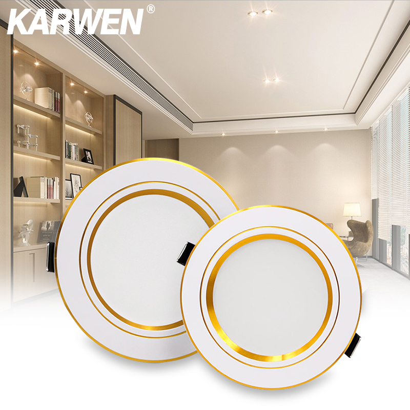 Karwen Led Downlight Ac 220V 230V 240V Plafondlamp 5W 9W 12W 15W 18W Gold Body Led Spotlight Voor Woonkamer