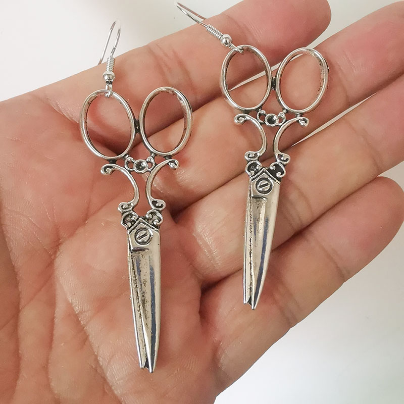 Pendientes colgantes de tijera grande para mujer, Vintage gótico Y2k, estética, accesorios de joyería largos,: Bronze