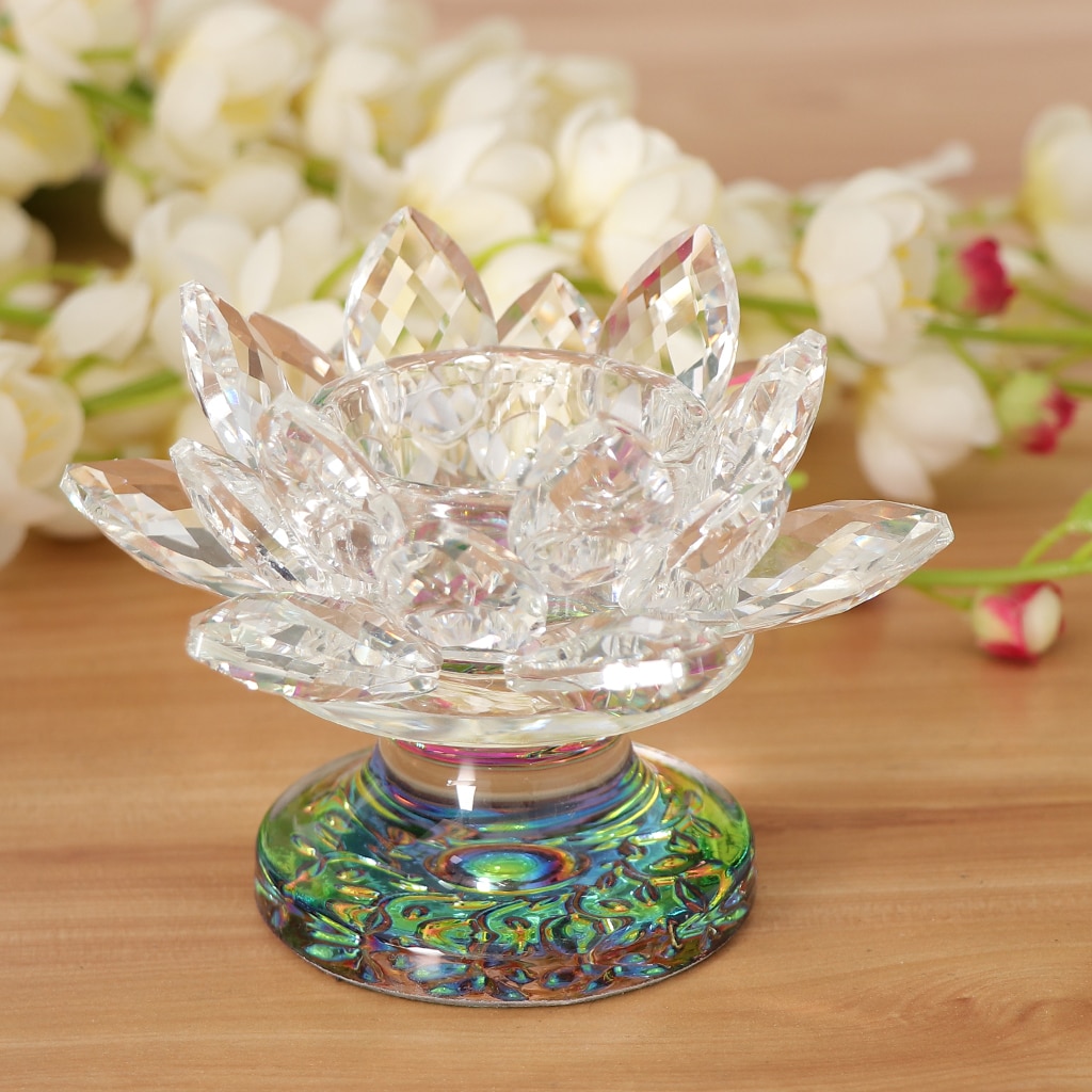 7 Kleuren Crystal Glas Lotus Bloem Kaars Thee Licht Houder Boeddhistische Decor
