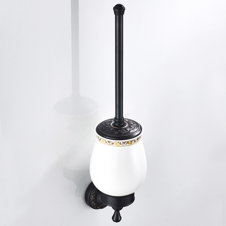 Bathroom Accessories Oil Rubbed Bronze Toilet Brush and Holder, Wall Mounted, Solid Brass / ceramic, Space Saving, Deep Cleaning: WHITE