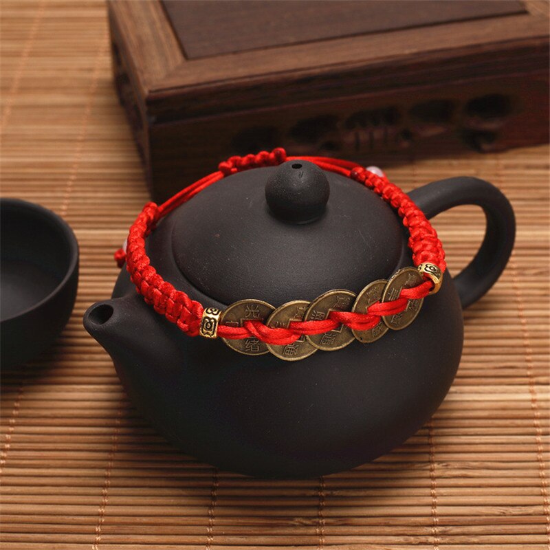 Feng Shui I Ching Ancient Coin Kabbalah Red String Attract Luck Wealth Bracelets