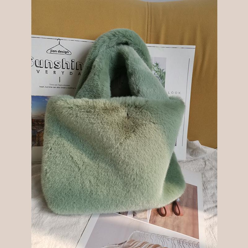 Winter Fluffy Bag For Women Versatile Faur Fur Messenger Shoulder Bag Plush Shopping Totes Cute Plush Small Handbag: Mint Green