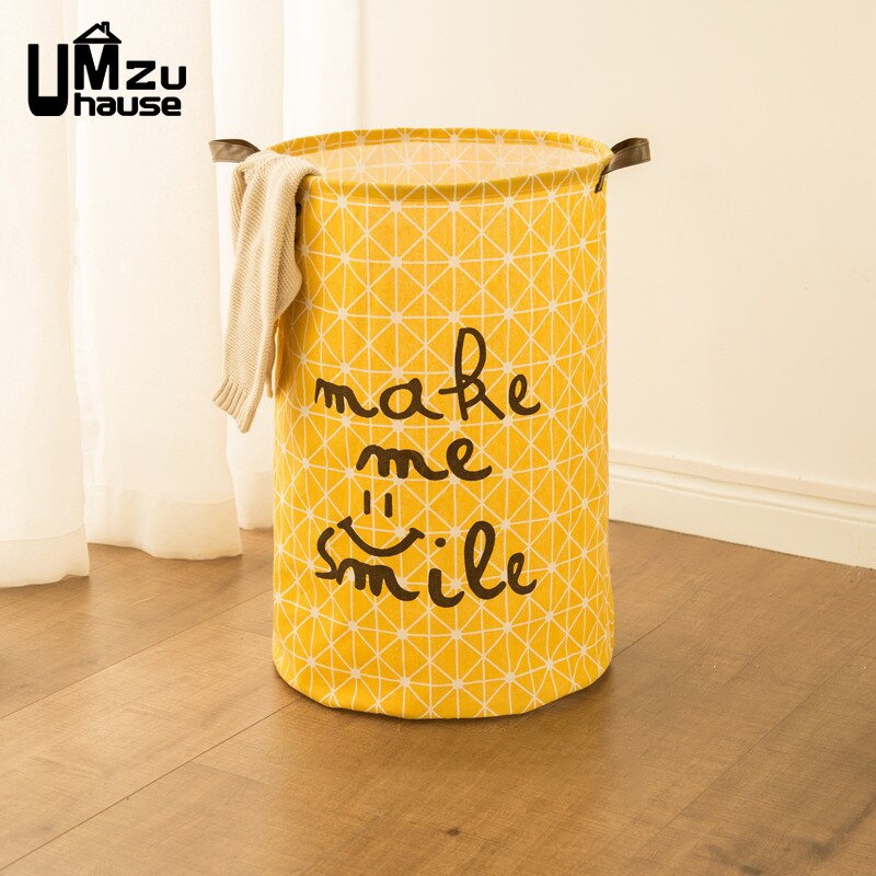 Happy Camper Round Laundry Basket - Collapsible Oxford Cloth Hamper For Bedroom, Dorm (Large)
