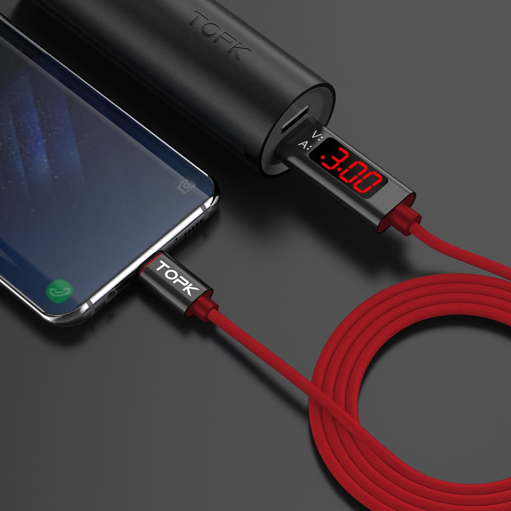 TOPK AC27 Micro USB Kabel 1M Spannung und Strom Display Nylon Geflochten Langlebige USB Ladekabel & Daten Sync