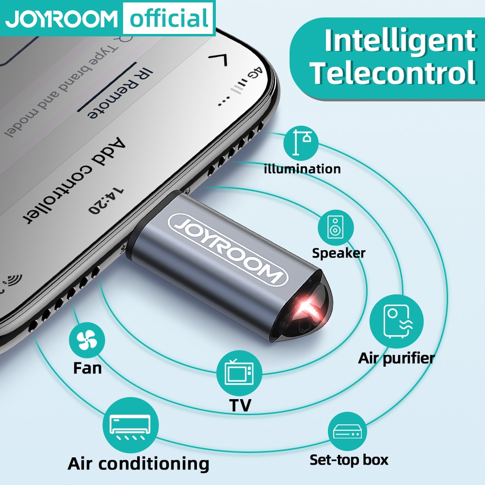 Transmissor infravermelho móvel do telefone do adaptador de controle remoto infravermelho sem fio dos aparelhos do ir de joyroom para iphone/micro usb/tipo-c