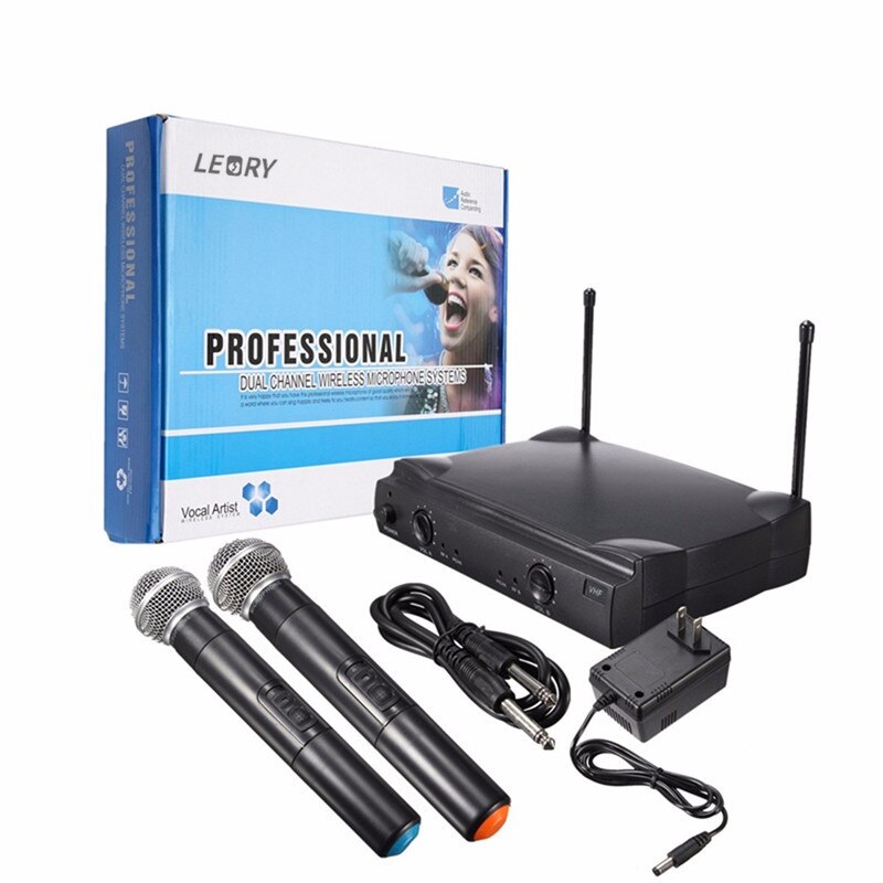 LEORY 2pcs Microphone Wireless Condenser Handheld Mic With Receiver Box Cordless Microphone Mic Kareoke KTV Singing