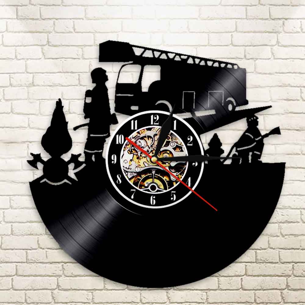 Feuerwehr Uhr Feuer Lkw Jahrgang Schallplatte Wanduhr Brandbekämpfung Lkw Jahrgang Zeit Uhr Feuerwehrmann Feuer Dept Zauberstab Dekor